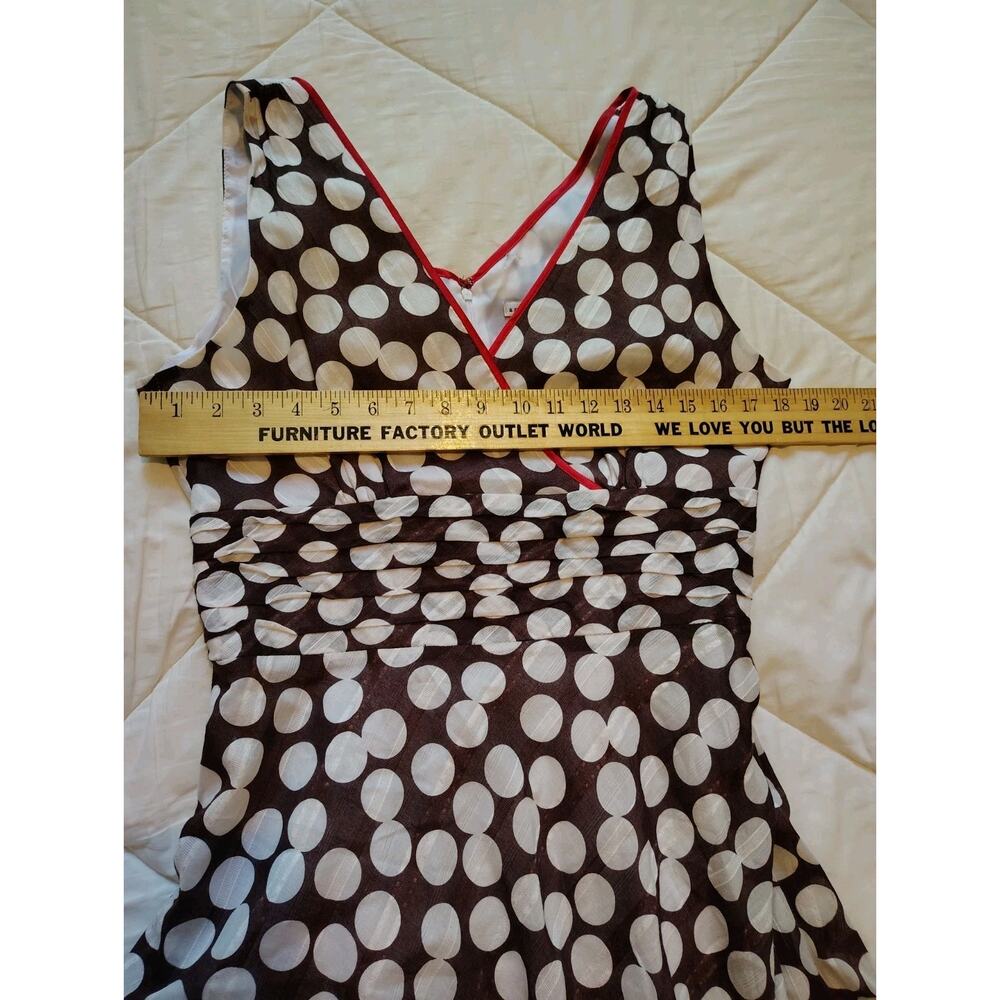 Amanda Lane Polka Dot A-Line Midi Dress Brown White Red Trim Size 12 Cotton... - Picture 6 of 14